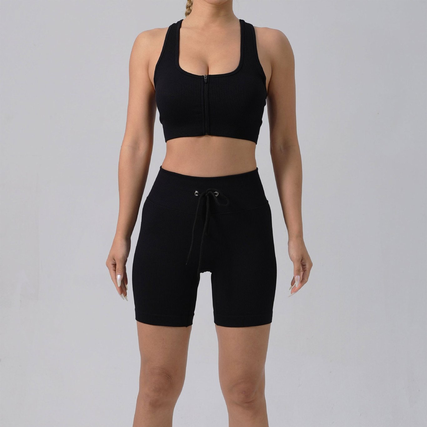 Women's Padded Running Bra & Ribbed Shorts Yoga Set | Quick-Dry