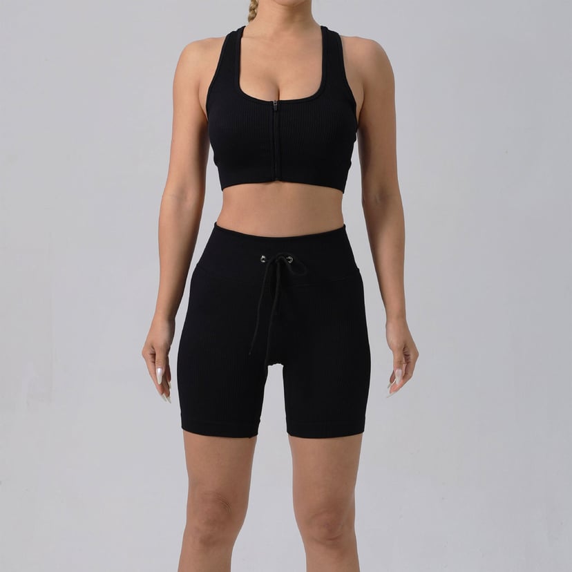 Women's Padded Running Bra & Ribbed Shorts Yoga Set | Quick-Dry