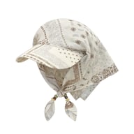 Patchwork cashew-print beaded tie-band headscarf hat, bohemian retro design
