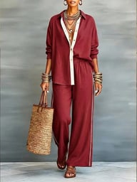 Women's Contrast-Color Casual Loose Pants Two-Piece Set | Comfy — view 15
