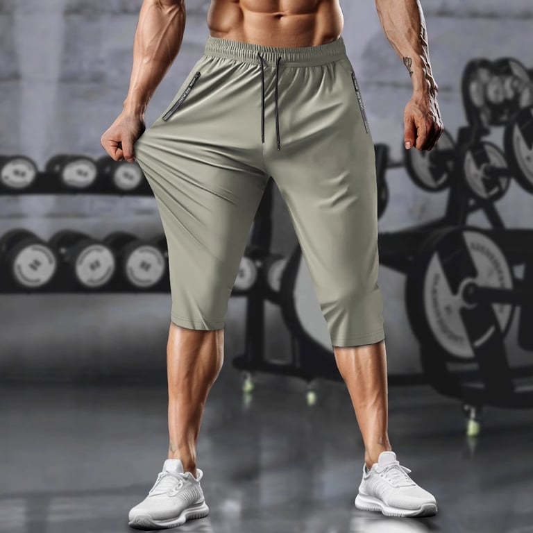 Men's capri running pants in multiple colors showing durability and quality
