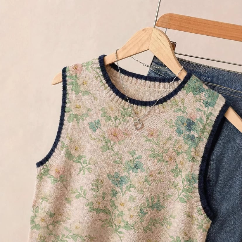 Women's Floral Knitted Vest | Loose-Fitting Sleeveless Sweater