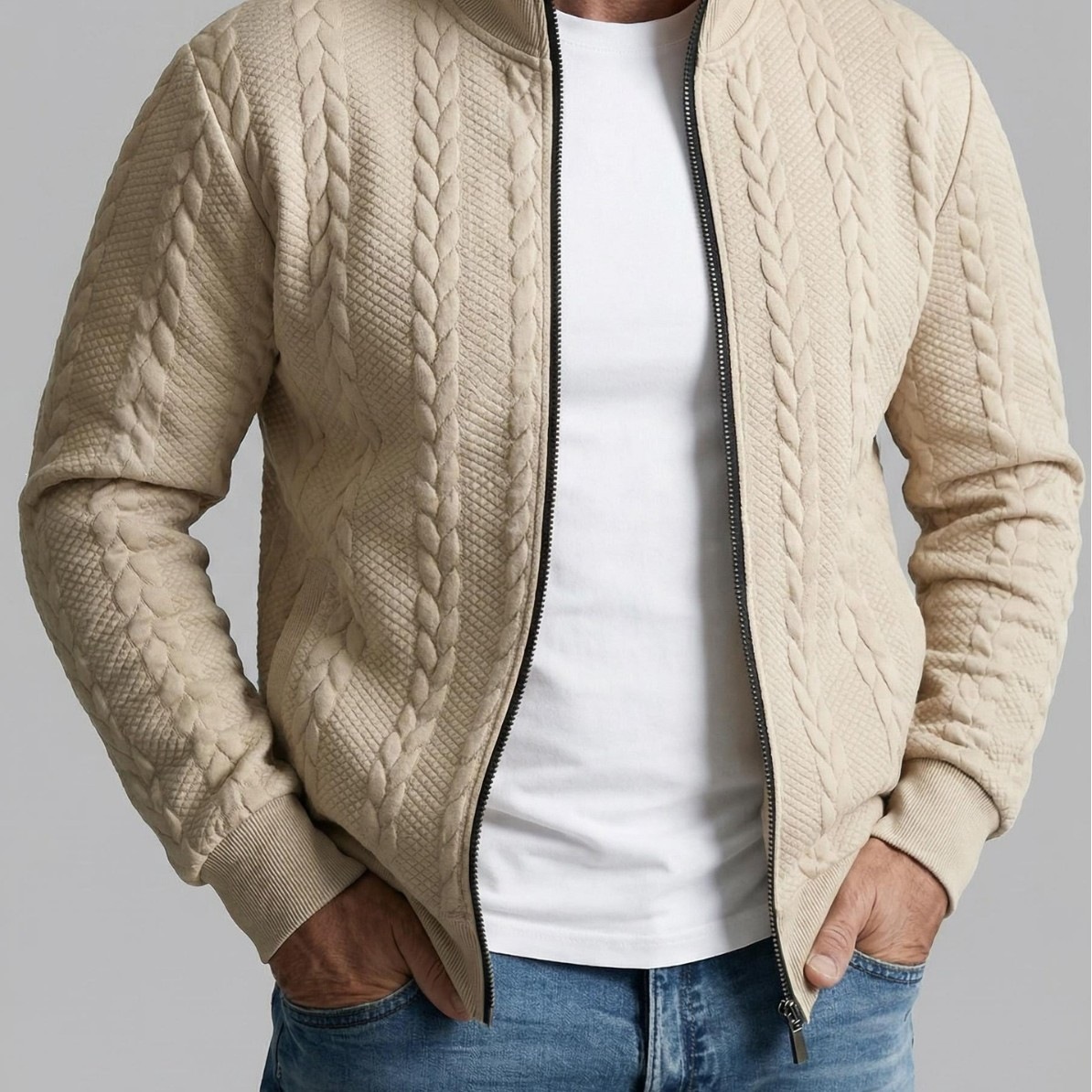 Men's Jacquard Stand-Neck Jacket | Textured Bomber Style Canada