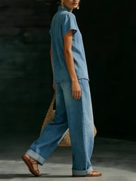 Faux Denim Two-Piece Set | Loose-Fit Top & Wide-Leg Pants — view 14