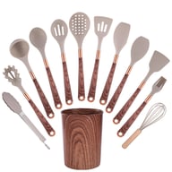 Heat-resistant silicone spatula and spoon on non-stick cookware