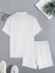 Men's Casual Stand Collar Ribbed Shirt & Shorts Set | Two-Piece — view 12