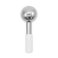 Silver ice facial massage roller with white ergonomic handle design