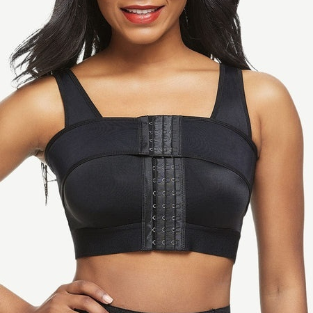 Large-sized woman in bra showing proper fit and coverage for her frame