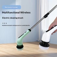 Electric cleaning brush with extendable pole and multiple interchangeable brush heads