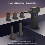 Handheld turbo fan with six interchangeable brush and nozzle attachments