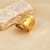 Gold Water-Wave Wide Band Ring | Adjustable Instagram-Style Metal Cuff — view 3