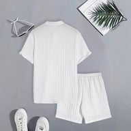 Men's Casual Stand Collar Ribbed Shirt & Shorts Set | Two-Piece — view 4