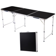 Black 3-fold portable aluminum camping table in compact folded position