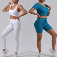 Women's Padded Running Bra & Ribbed Shorts Yoga Set | Quick-Dry — view 17