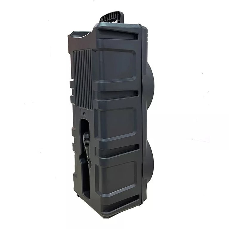 Portable speaker with top handle and remote control for easy transport