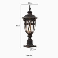 Small medium large European column lamp sizes dimensions comparison white background