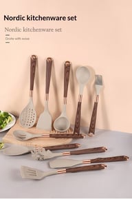 Silicone Wood-Grain Kitchen Utensil Set 12 Pieces Non-Stick Spatula — view 14