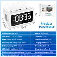 Digital Alarm Clock Radio with Bluetooth Speaker | USB Charging — view 10