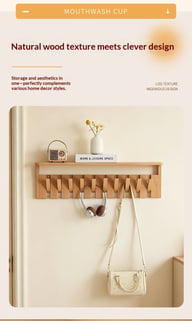 Solid Wood Coat Rack with Piano Keys | Modern Wall Mount Storage — view 9