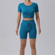 Women's Padded Running Bra & Ribbed Shorts Yoga Set | Quick-Dry — view 8