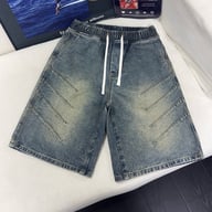 Washed denim shorts for men with elastic waistband and drawstring