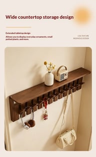 Solid Wood Coat Rack with Piano Keys | Modern Wall Mount Storage — view 13