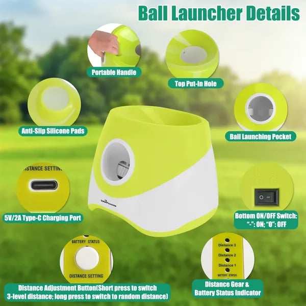 Detailed view of the automatic dog ball launcher's features