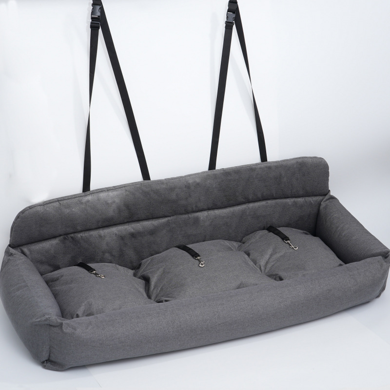 Rear-Seat Pet Bed for Cars | Dog Leash-Ready Safety Harness Clips