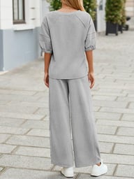 Women's 2 Piece Wide Leg Tracksuit Set | V Neck Casual Workout — view 15