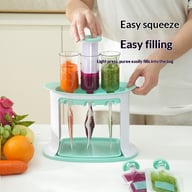 Manual baby food storage bags filled with homemade puree, sealed and ready for freezer storage
