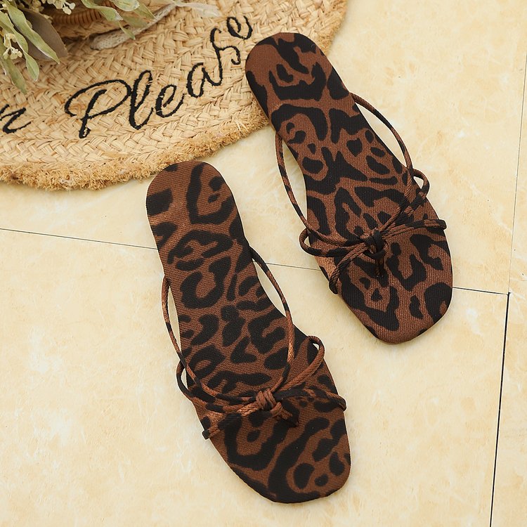 Leopard Print Square Toe Sandals | Summer Flat Heels Canada