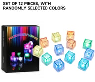 Colorful light-up ice cubes glowing in cocktail glasses
