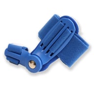 Black bunion corrector close-up highlighting hinge mechanism and strap system