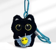 Black Cat Pendant Keychain with Bee Bib | Cute Plush Charm — view 14