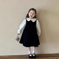 Children's Doll-collar Shirt And Black Vest Dress Set — view 5