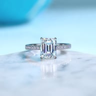 S925 Sterling Silver Four-Claw Moissanite Ring | Emerald-Cut Wedding Band — view 2