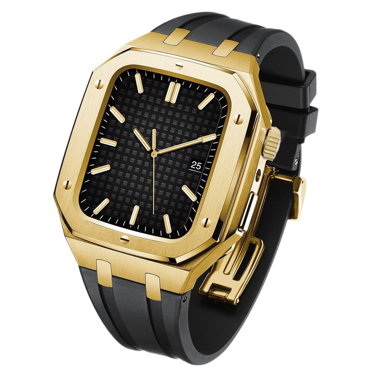 Gold and black stainless steel smartwatch case white fluororubber band premium craftsmanship