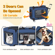 2 In 1, 24   Collapsible Travel Dog Crate For Medium Large Dogs, Rolling Pet Carrier With Wheels, 3-Door Portable Folding Pet Kennel With Mesh Windows, Indoor Outdoor Travel Use, Dark Blue — view 5