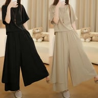 Elegant Two-Piece Women's Set: Crop Top & Wide-Leg Skirt-Trousers — view 8