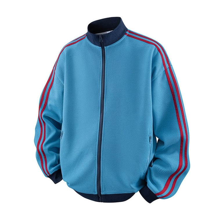 Preppy striped stand-neck jacket styled for confident casual wear
