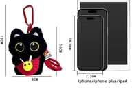 Black Cat Pendant Keychain with Bee Bib | Cute Plush Charm — view 10