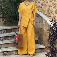 Striped Two-Piece Set | Asymmetrical Shirt & Loose Pants for Women — view 6