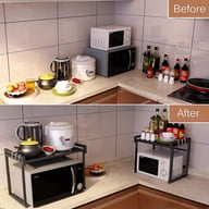 Black Extendable Kitchen Storage Rack with 6 Hooks | Home & Kitchen — view 8