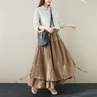 Japanese Linen Lace-Up Skirt | Mori Girl Aesthetic Tiered Design — view 4