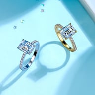 S925 Sterling Silver Four-Claw Moissanite Ring | Emerald-Cut Wedding Band — view 1