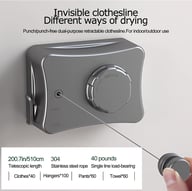 Retractable Clothesline Wall Mounted | Heavy Duty Stainless Steel 510cm — view 9