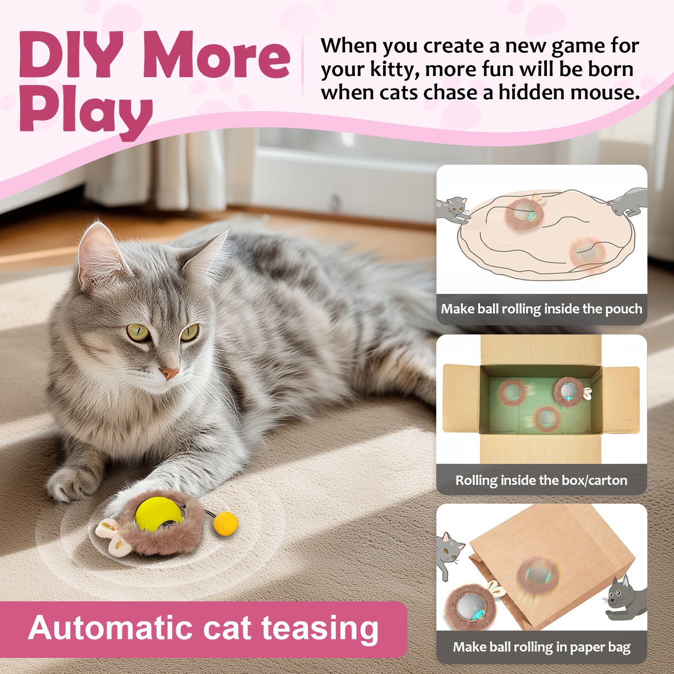 Interactive Motion Activated Cat Ball Toy with LED Lights | Captain Fam
