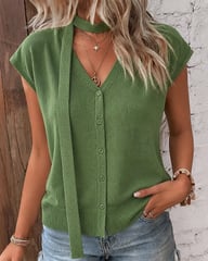 V-Neck Ribbed Ice-Silk Knit Cardigan for Women | Lightweight Breathable — view 8