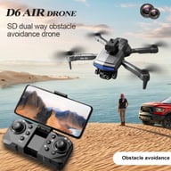 D6 Air Drone flying over beach with remote controller and smartphone holder