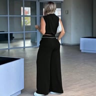 Sleeveless Lapel Top with Pockets & Faux Drawstring Pants Set | Home & Kitchen — view 8